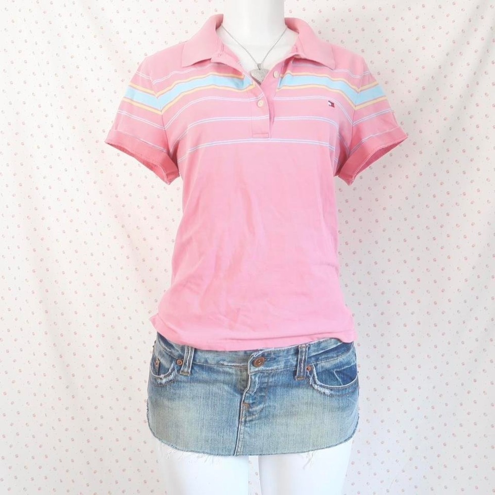 vintage tommy hilfiger striped polo shirt y2k preppy pastel top